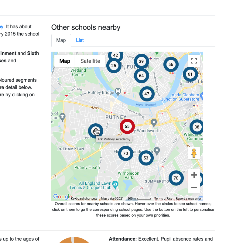 Map of nearby schools